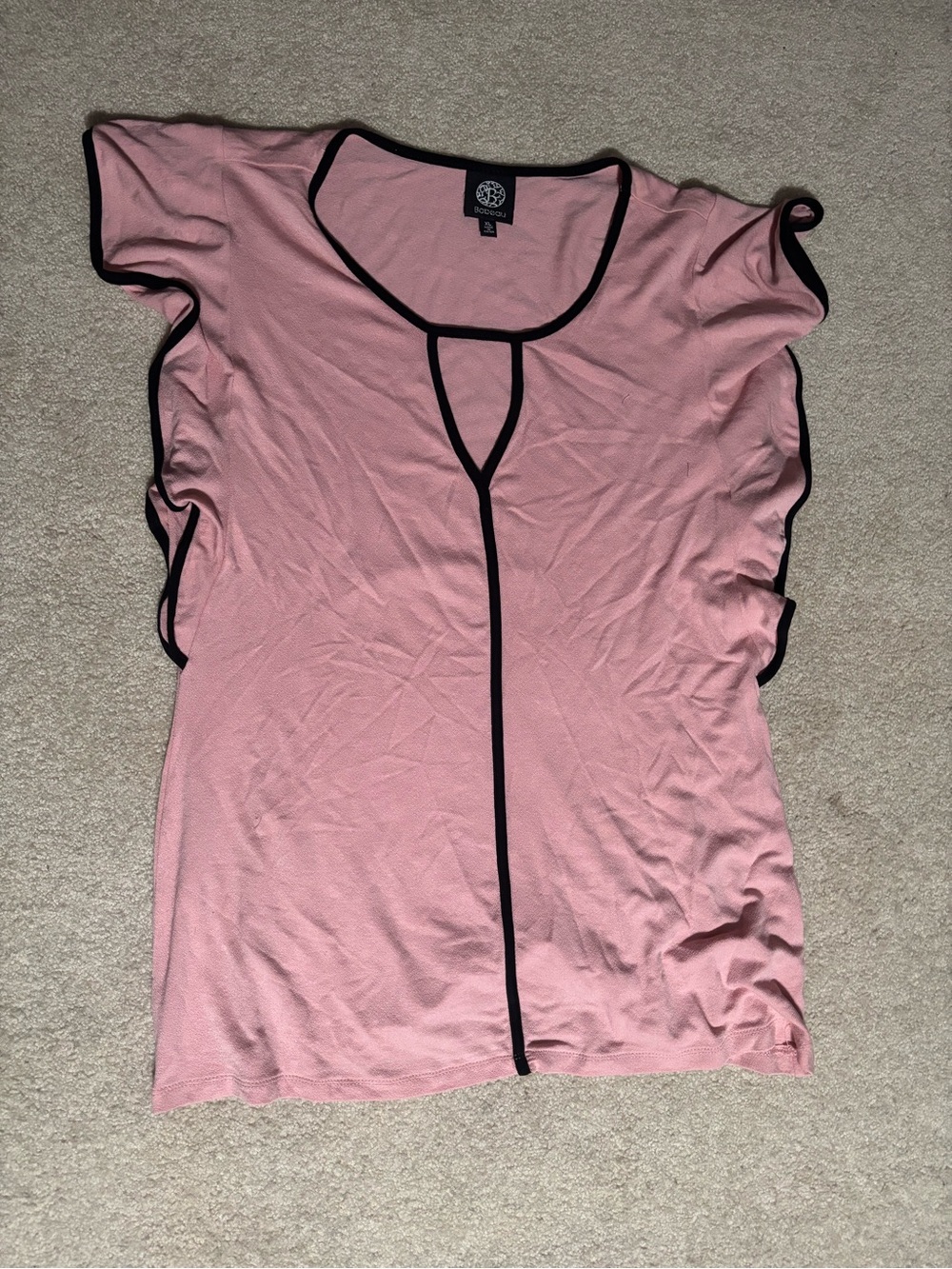 bobeau Pink Short Sleeve Top with Black Trim